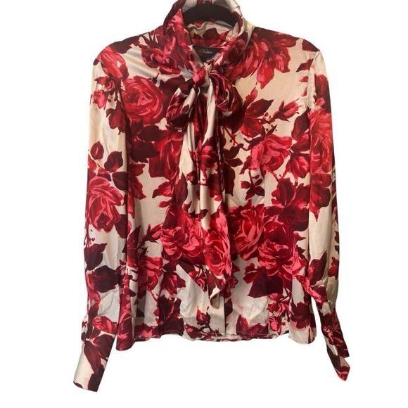 Brooks Brothers 100% Silk Floral Blouse Tie Artsy Romantic Cottage Core Sz 8 - Picture 5 of 6